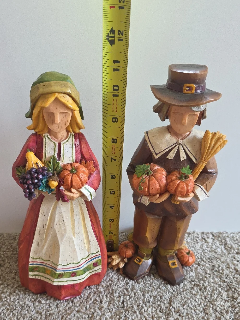 Vintage Set of 2 Pacific Rim Cubist THANKSGIVING Pilgrim Man Woman 11”